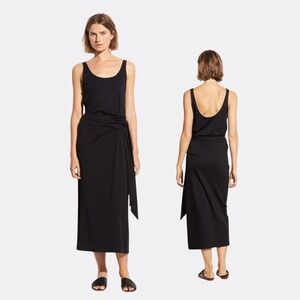 VINCE Sleeveless Wrap Dress Black Size L NWT Women's Scoop Neck Midi Pima Cotton